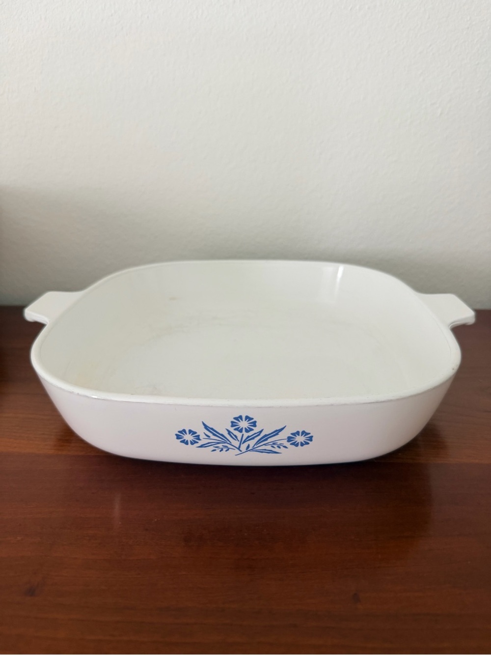 Corningware White Casserole with Blue Floral Motif